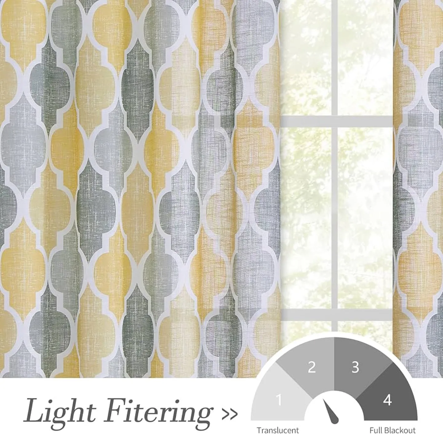 New Moroccan Tile Print 84 x 50 Linen Semi Sheer Curtain image indicator(4)