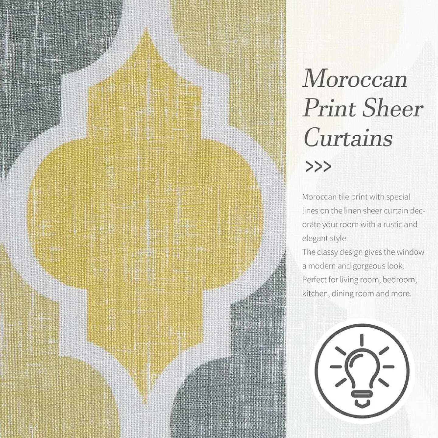 New Moroccan Tile Print 84 x 50 Linen Semi Sheer Curtain image indicator(8)