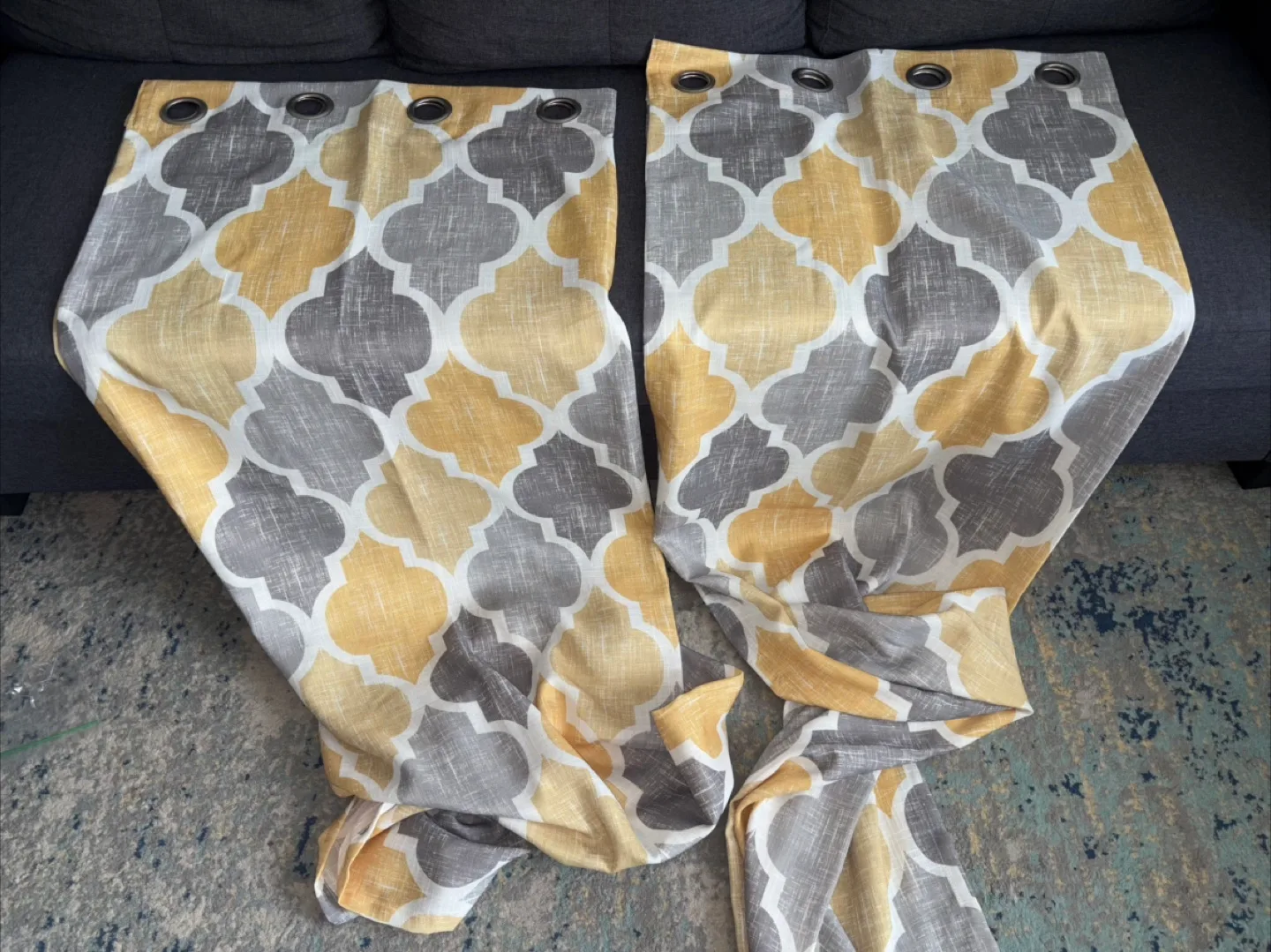 New Moroccan Tile Print 84 x 50 Linen Semi Sheer Curtain image indicator(3)