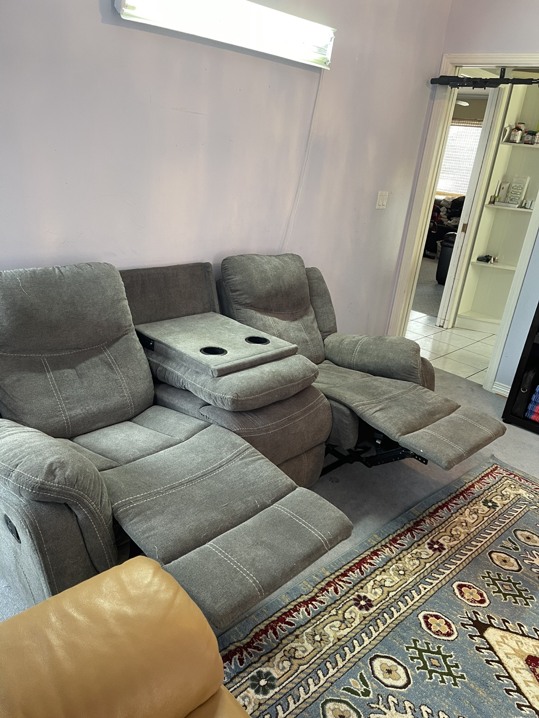 Gray Reclining Sofa with Cup Holders