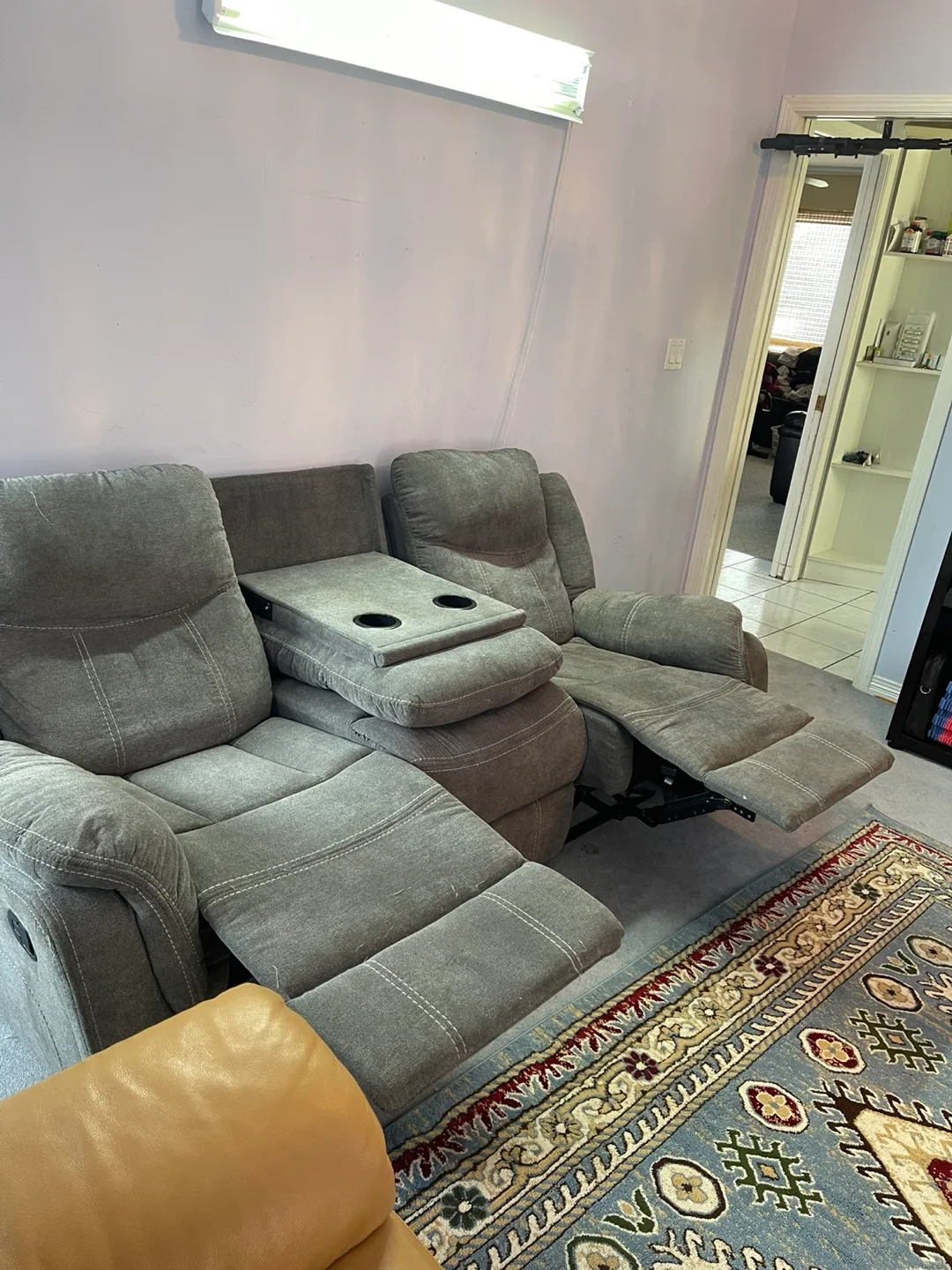 Gray Reclining Sofa with Cup Holders thumbnail