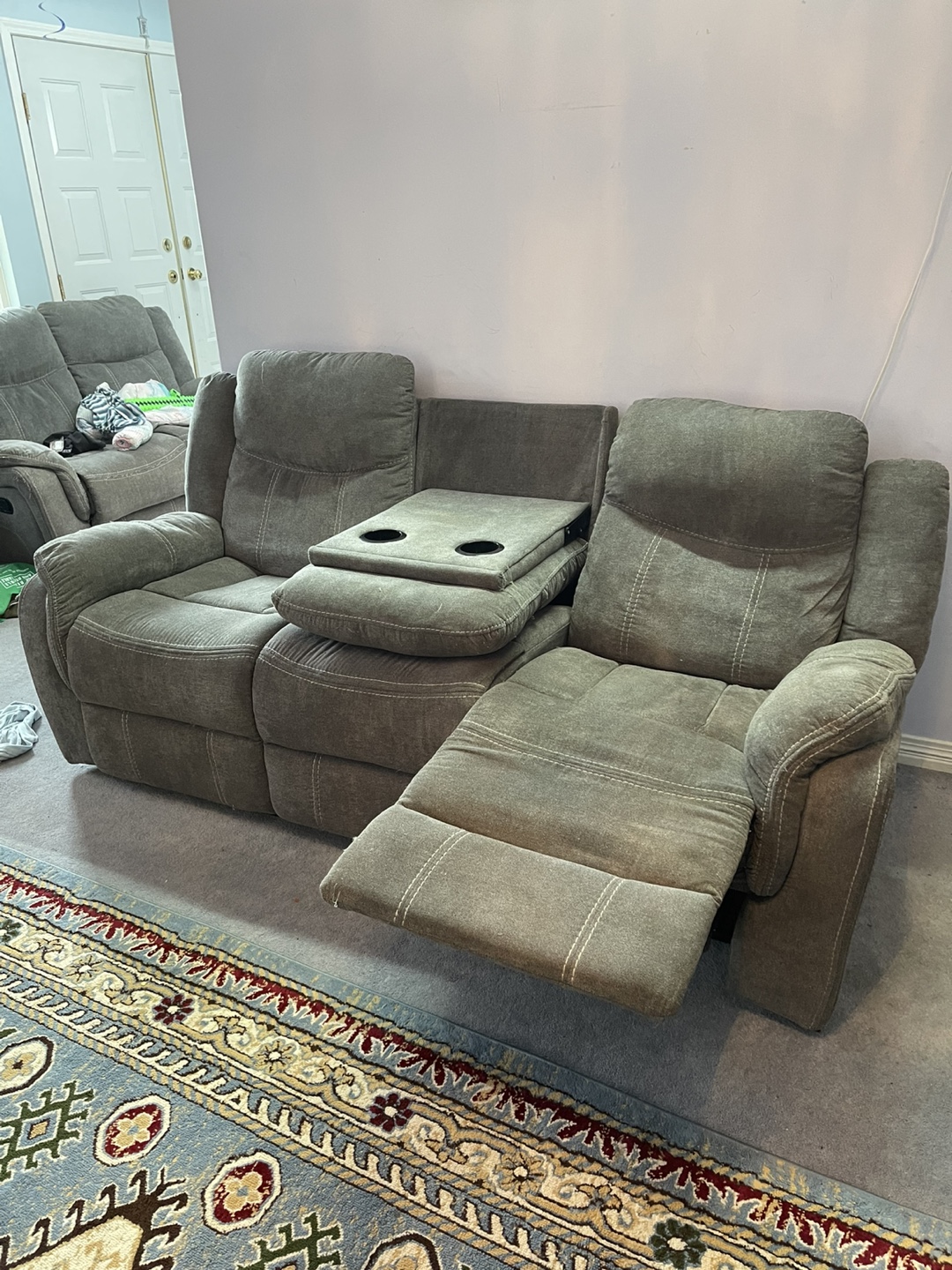 Gray Reclining Sofa with Cup Holders - photo 2