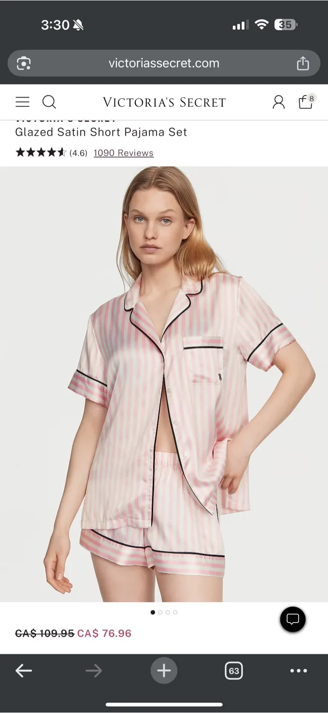 Victoria's Secret Pink Striped Satin Pajama Set thumbnail