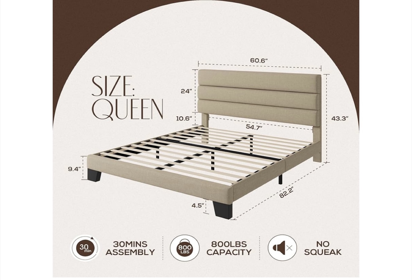 Queen Upholstered Platform Bed Frame Beige