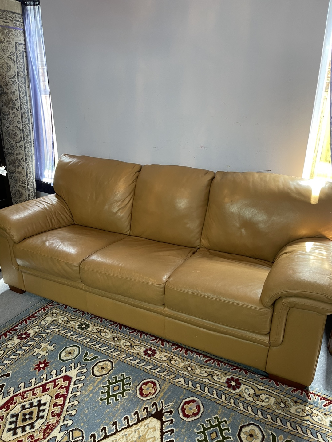 Tan Leather Sofa and Loveseat Set