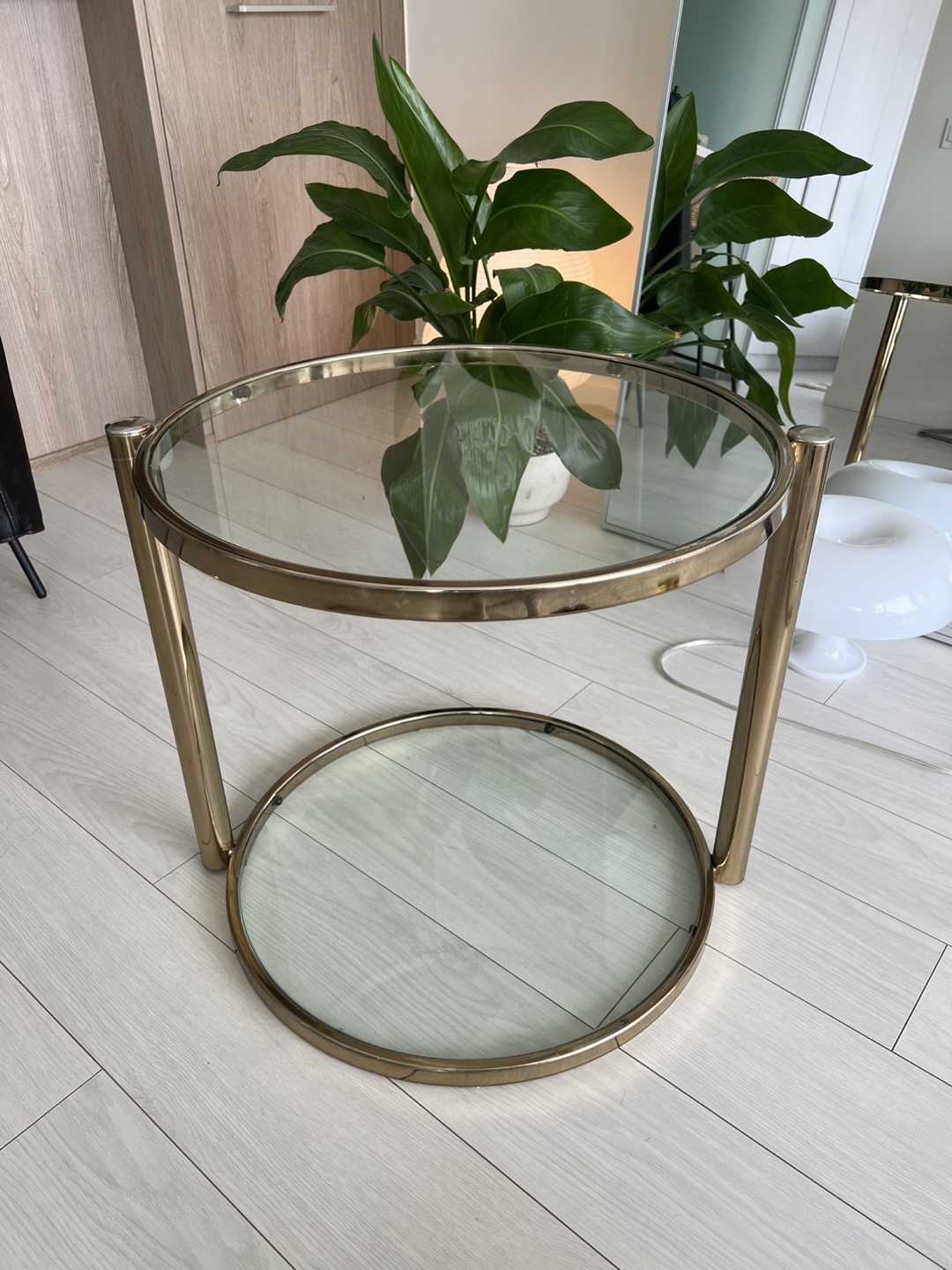 Mid-Century Glass and Brass Side Table