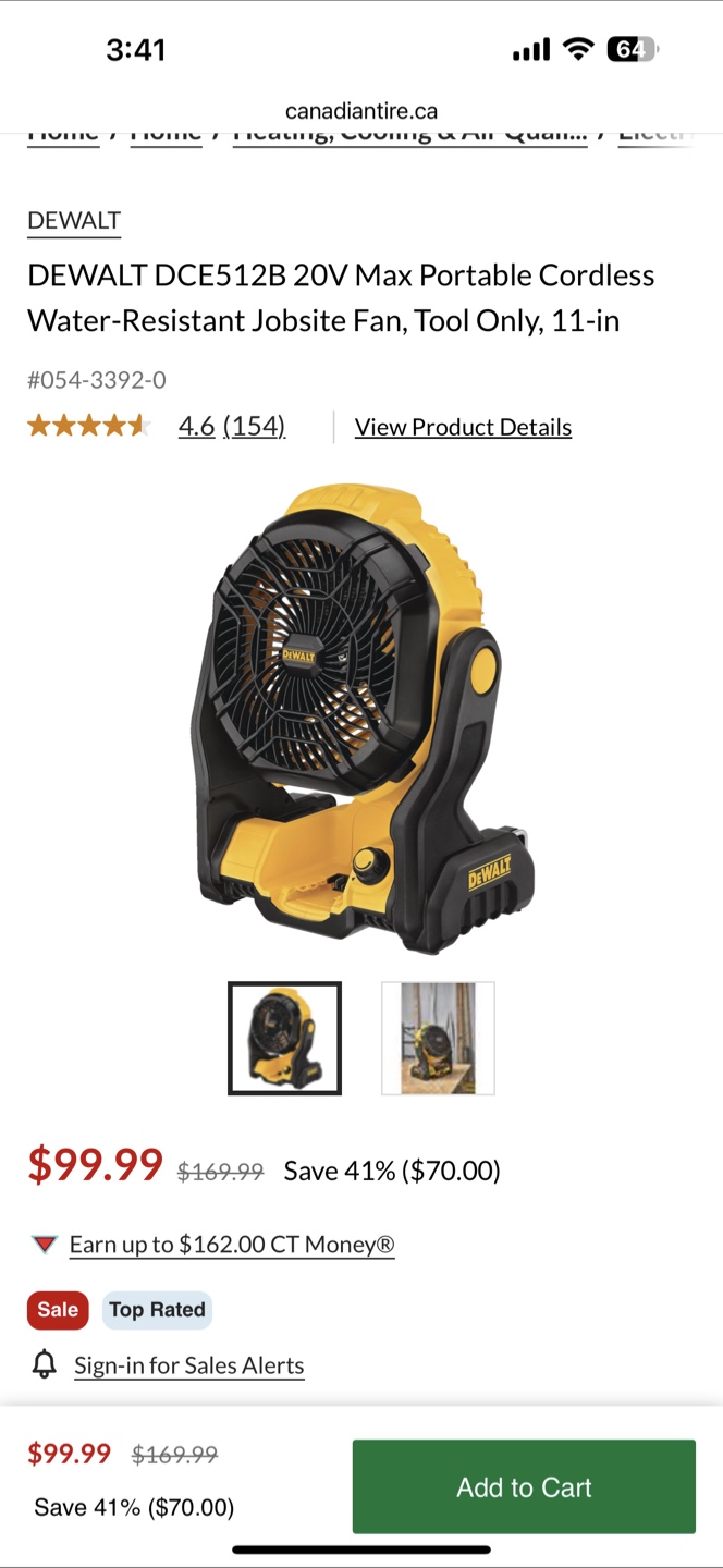 DEWALT DCE512B 20V Max Portable Cordless Jobsite Fan