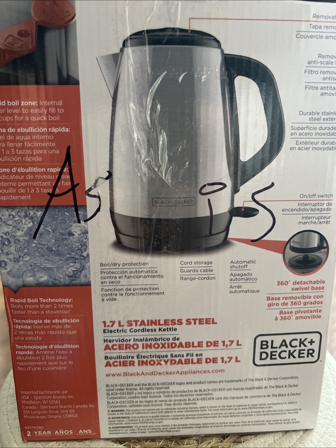 Black+Decker 1.7L Stainless Steel Electric Cordless Kettle - photo 2