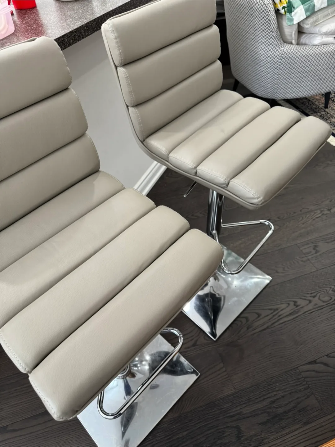 Pair of Grey/Beige Upholstered Bar Stools image indicator(2)