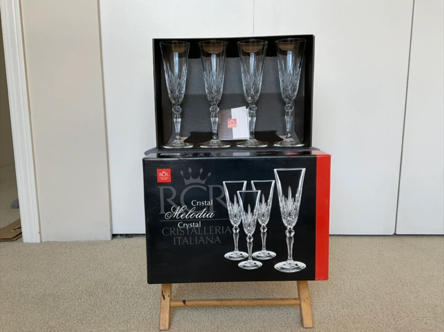 RCR Crystal Melodia Champagne Flutes made in Italy. Lead free. thumbnail