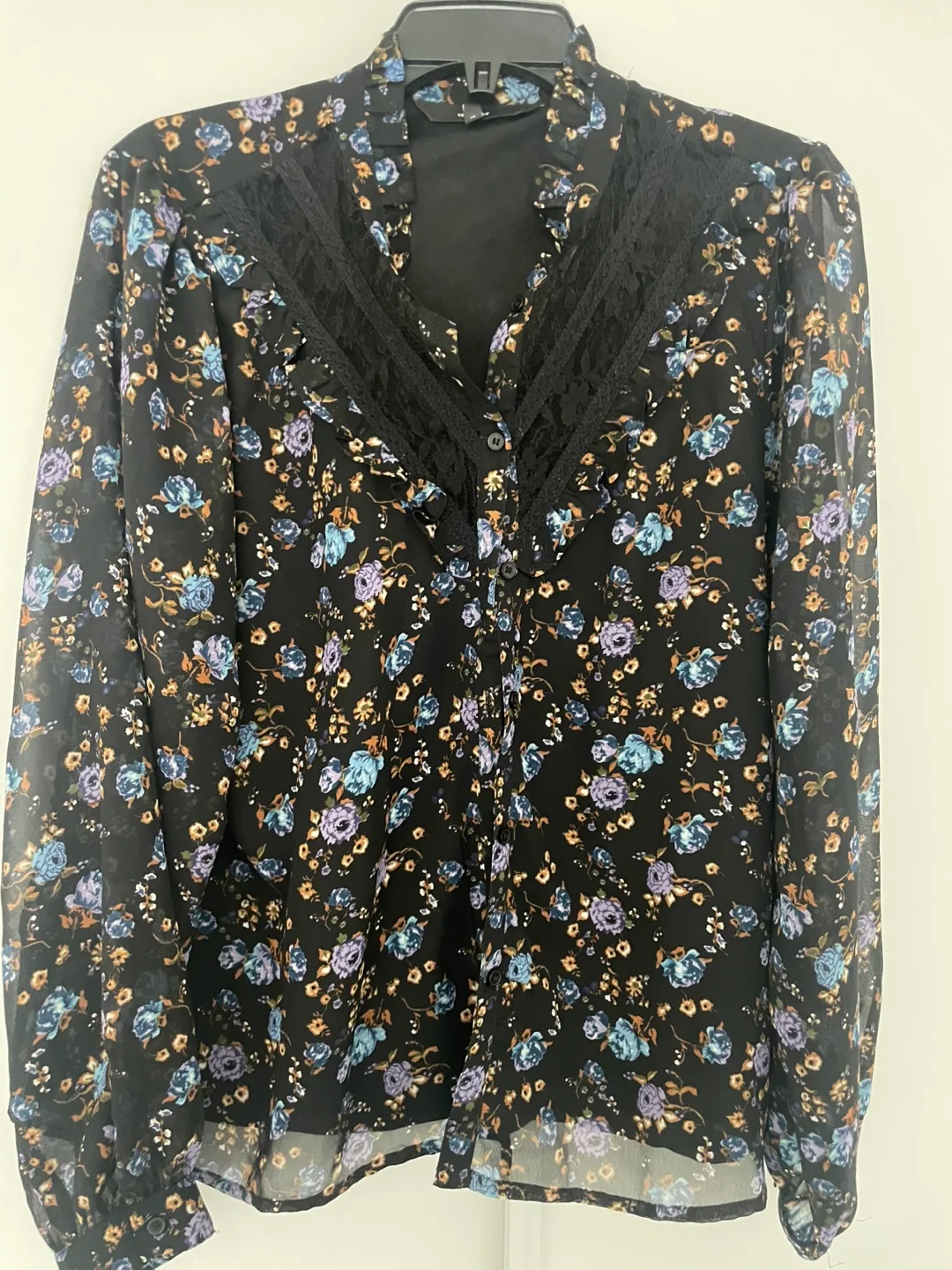 Floral Button-Down Blouse with Lace Detail thumbnail