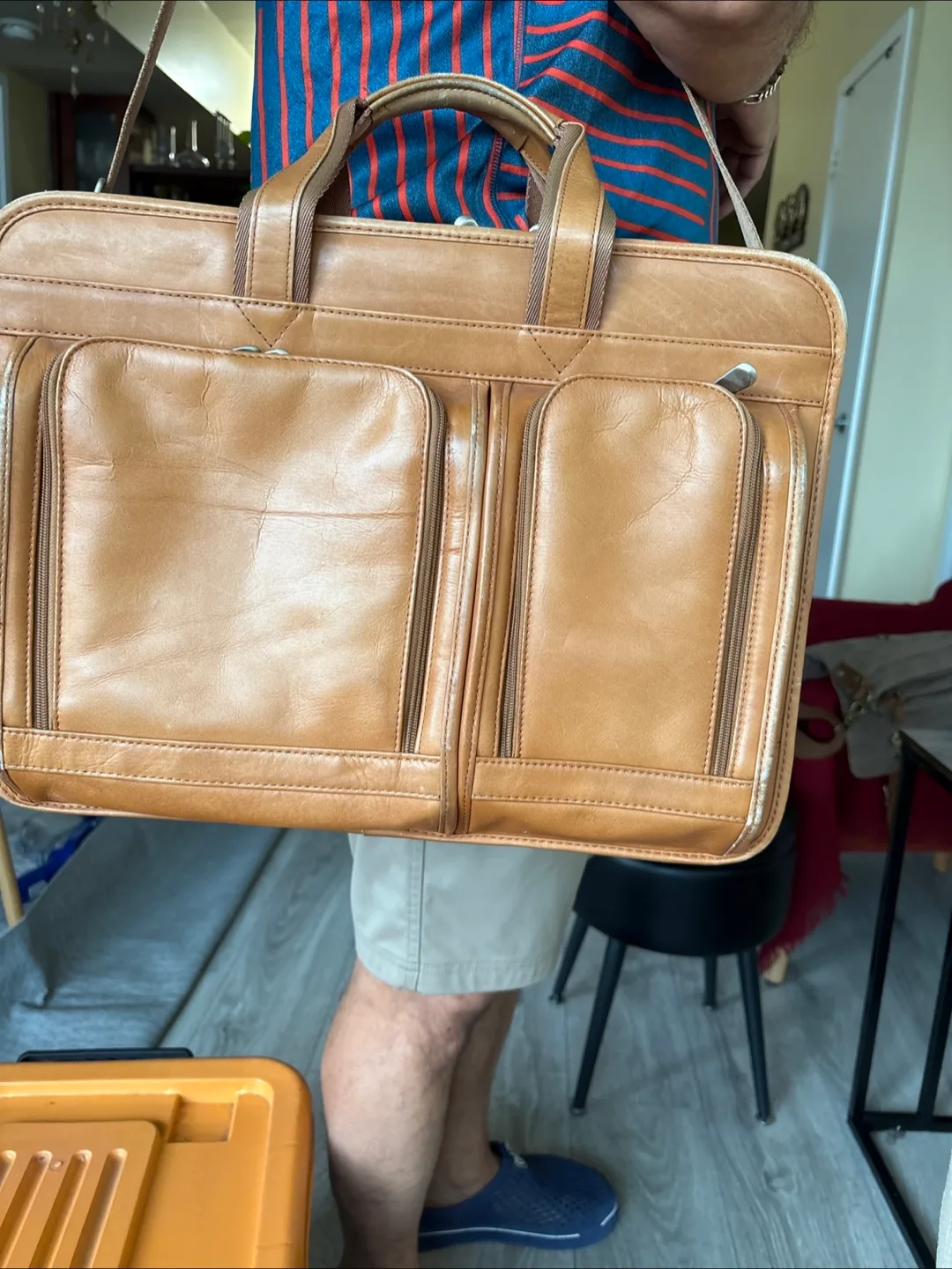 Tan genuine Leather Briefcase thumbnail
