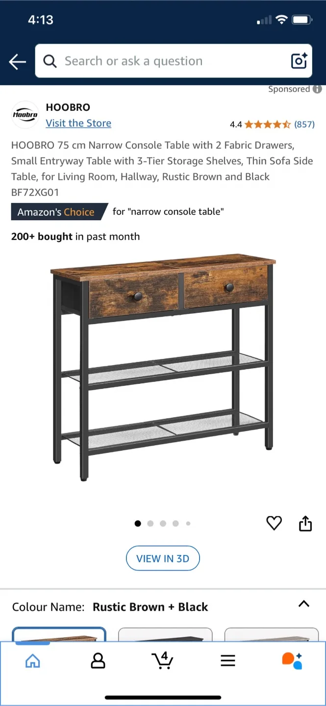 Narrow Console Table - Rustic Brown & Black thumbnail