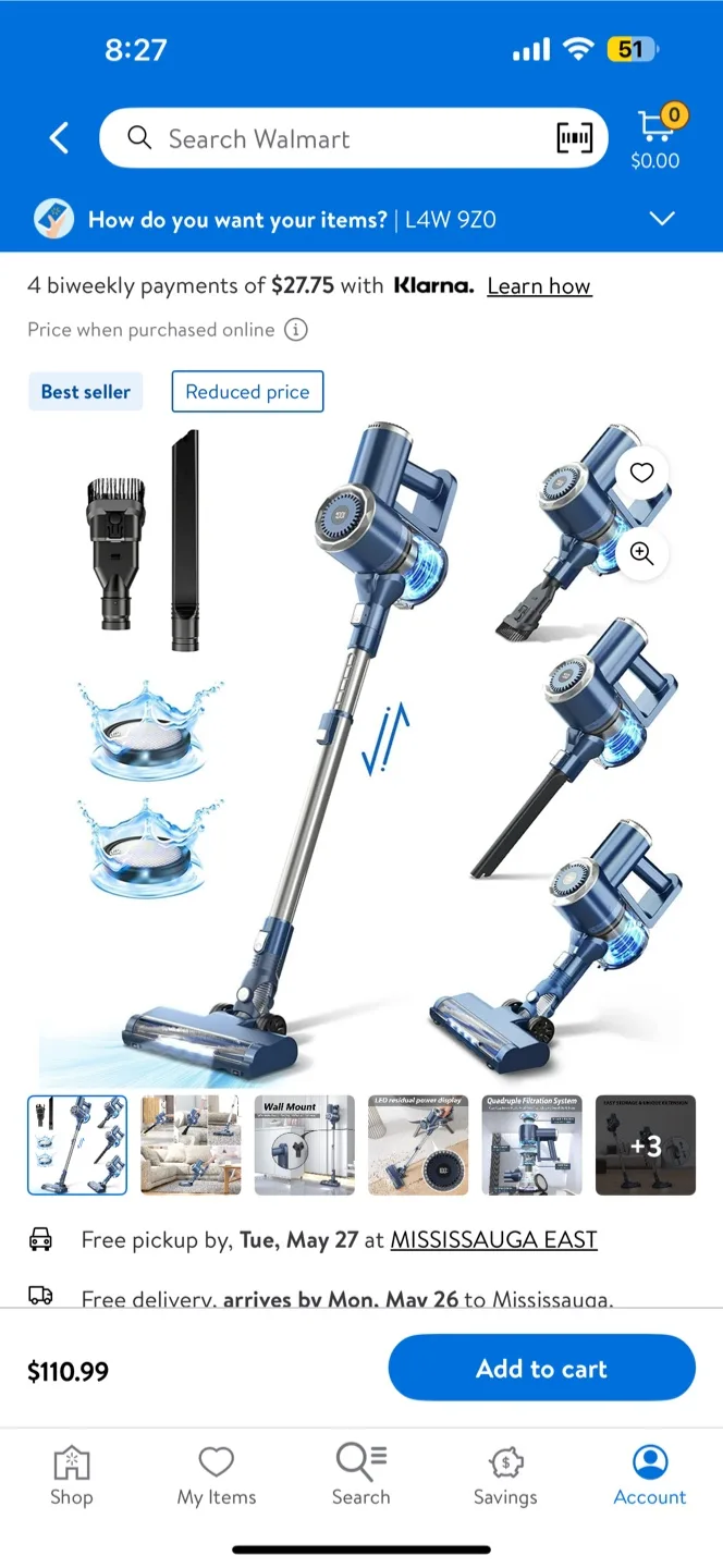 Prettycare Cordless Stick Vacuum Cleaner Lightweight W200 Blue thumbnail