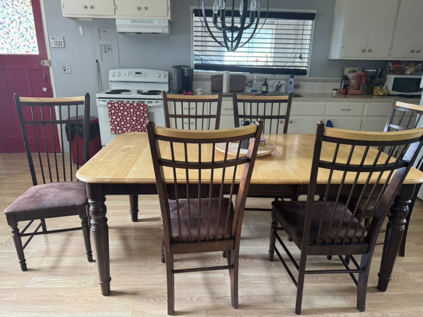 Farmhouse style table, with leaf and 6 chairs - photo 2