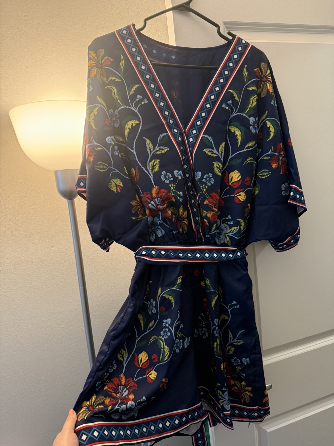 Navy Floral Print Romper Jumpsuit - photo 2