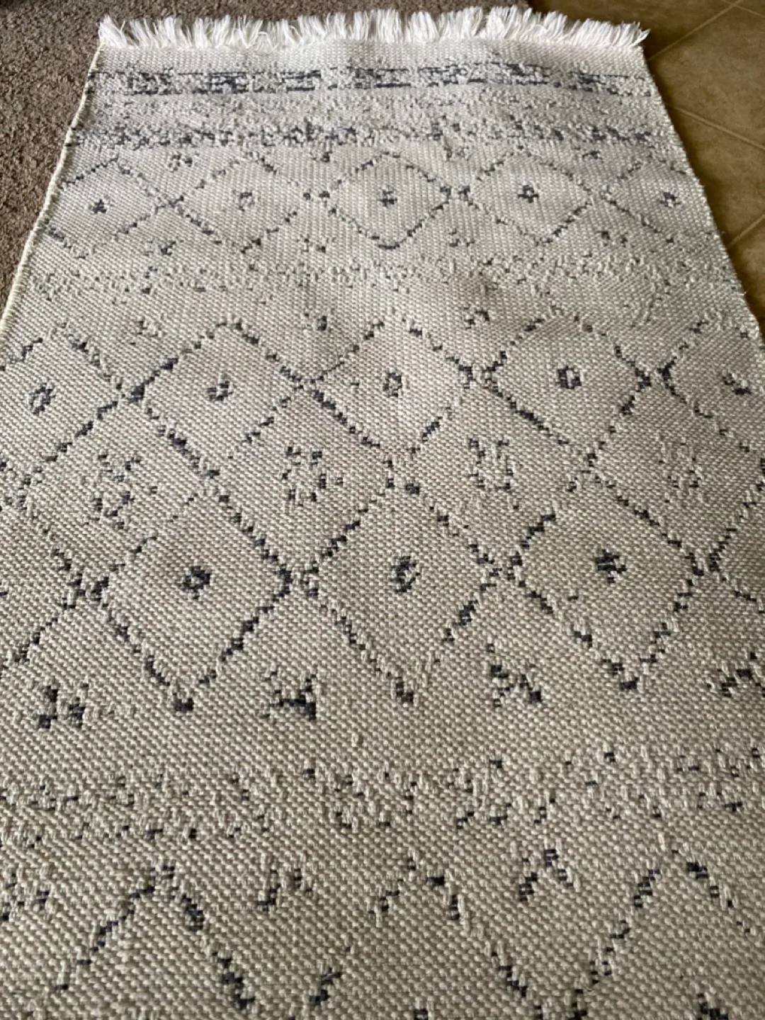 Cream and Grey Woven Rug 💯 cotton. thumbnail