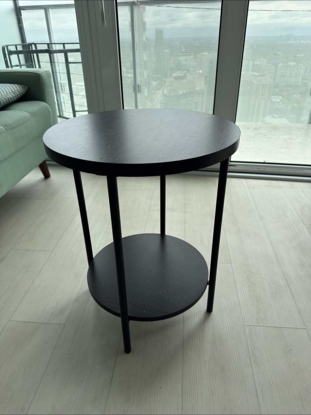 Black Round Side Table with Shelf