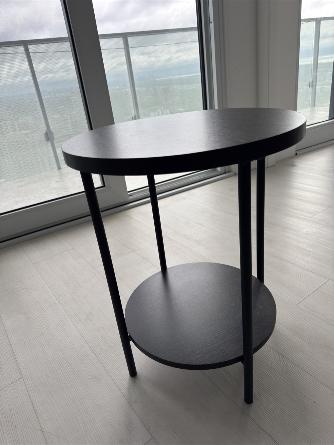 Black Round Side Table with Shelf - photo 3
