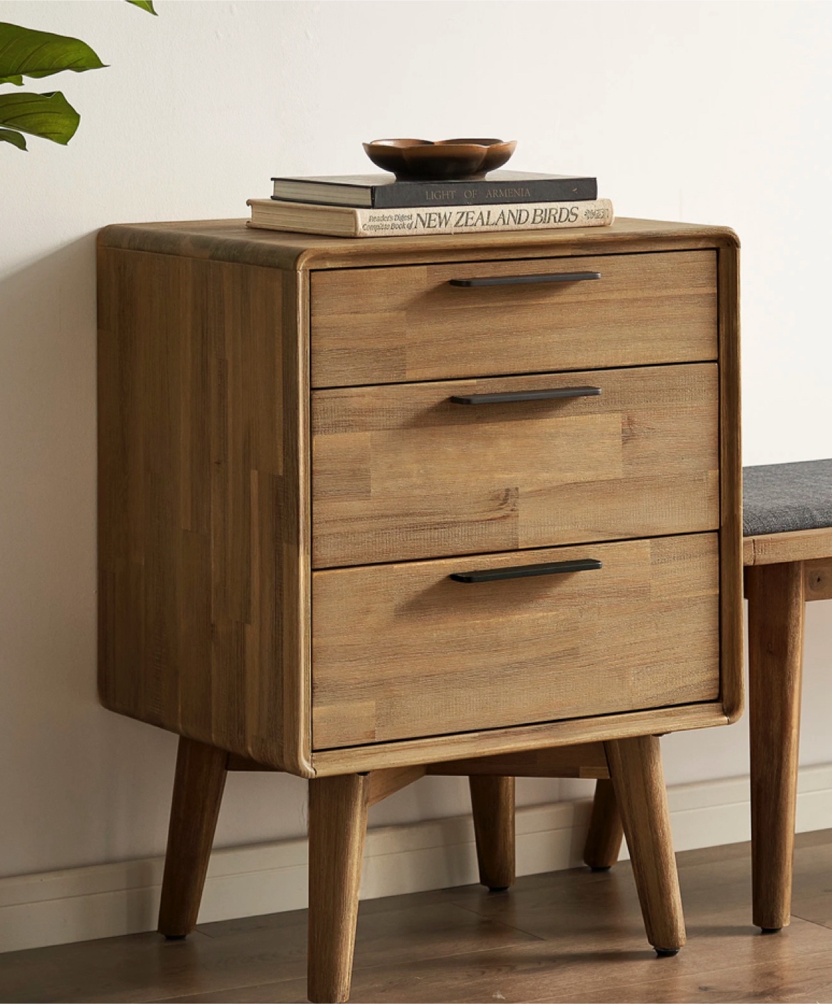 Mid-Century 3-Drawer Castlery console. Acacia wood