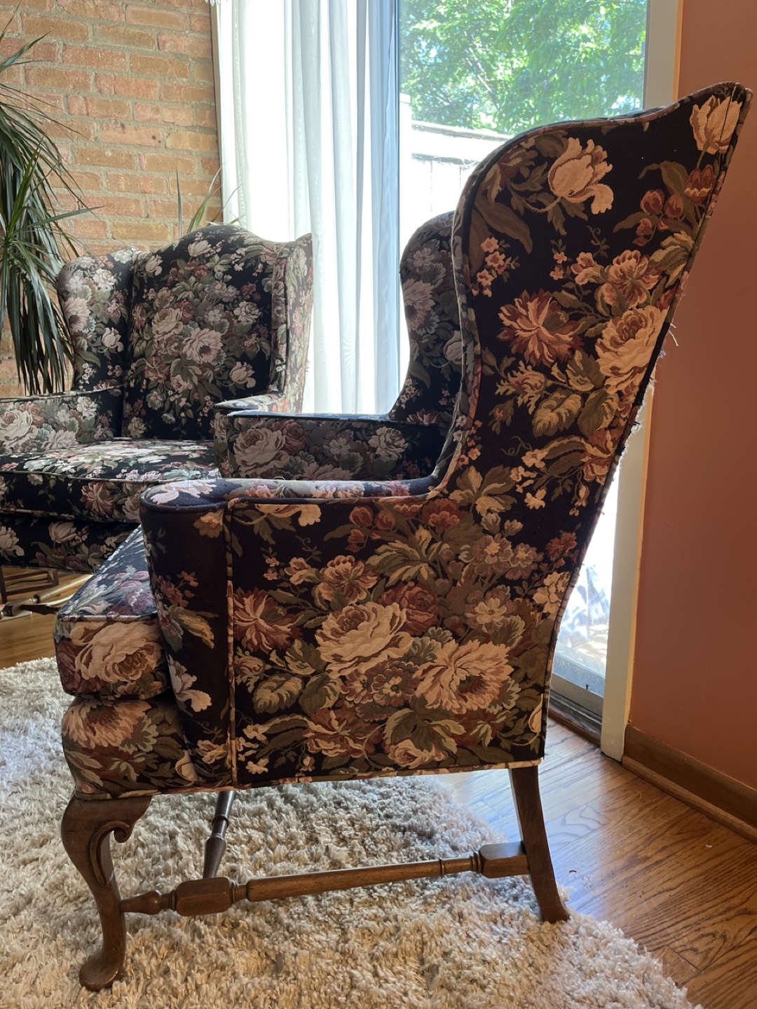 Vintage Floral Wingback Chairs (2) - photo 3