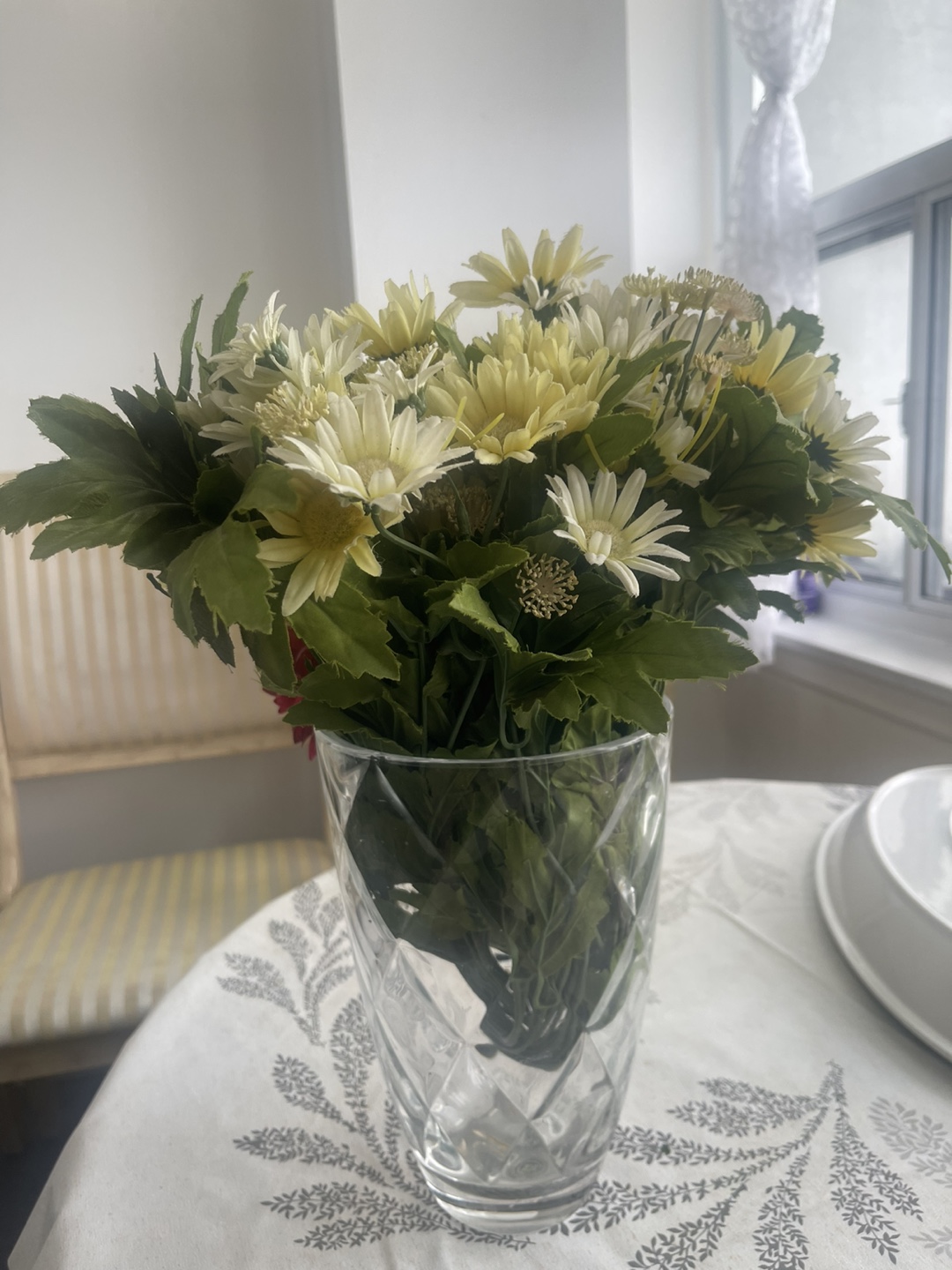 Artificial Flower Arrangement in Glass Vase