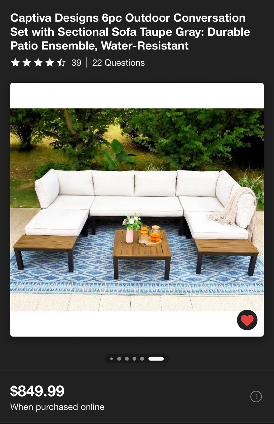 Captiva Designs 6pc Outdoor Sectional Sofa Set