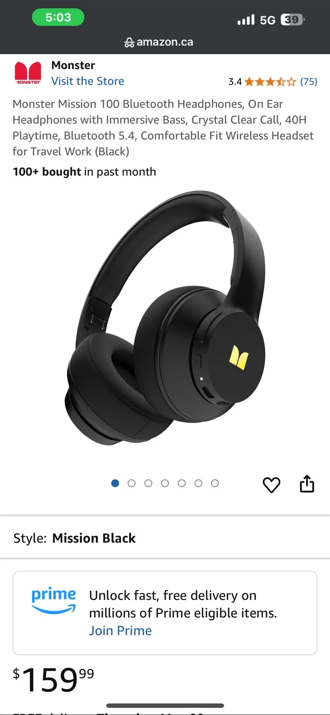 Monster Mission 100 Wireless Bluetooth Headphones - Beige thumbnail