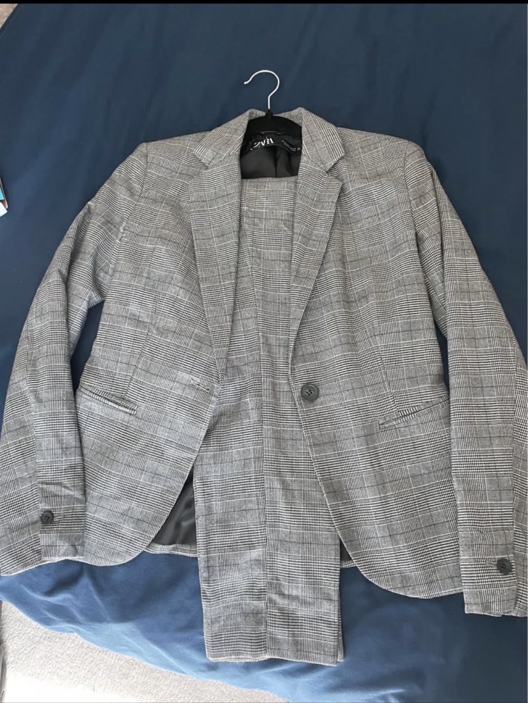 Zara Grey Plaid Blazer Pant Suit