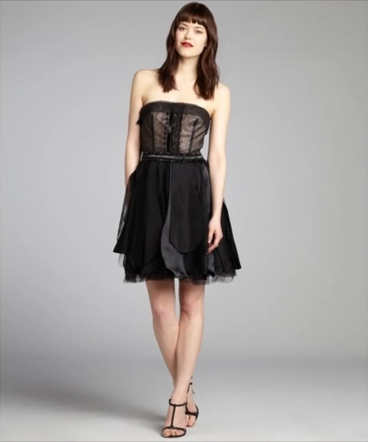 Vera Wang Black Strapless Silk Mesh Formal Dress size 6 thumbnail