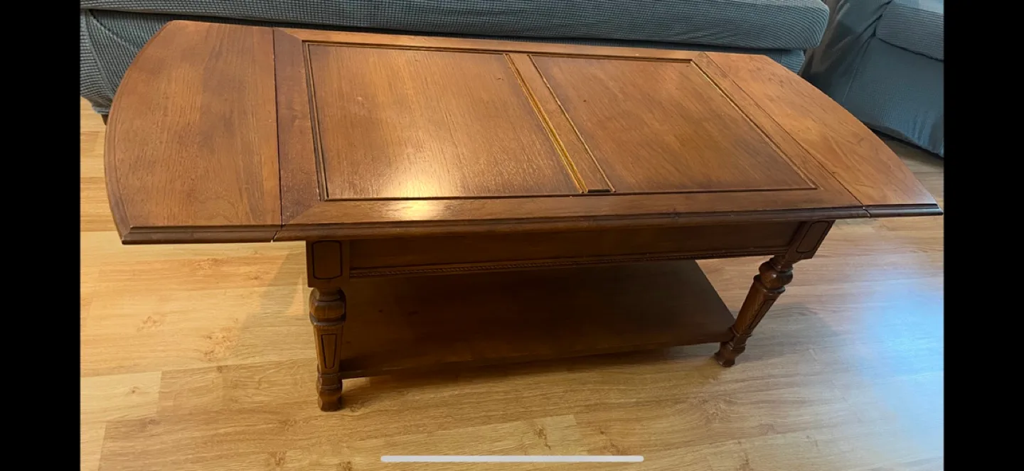 Vintage Wooden Coffee Table with Metal hinged Leaf Extensions image indicator(2)