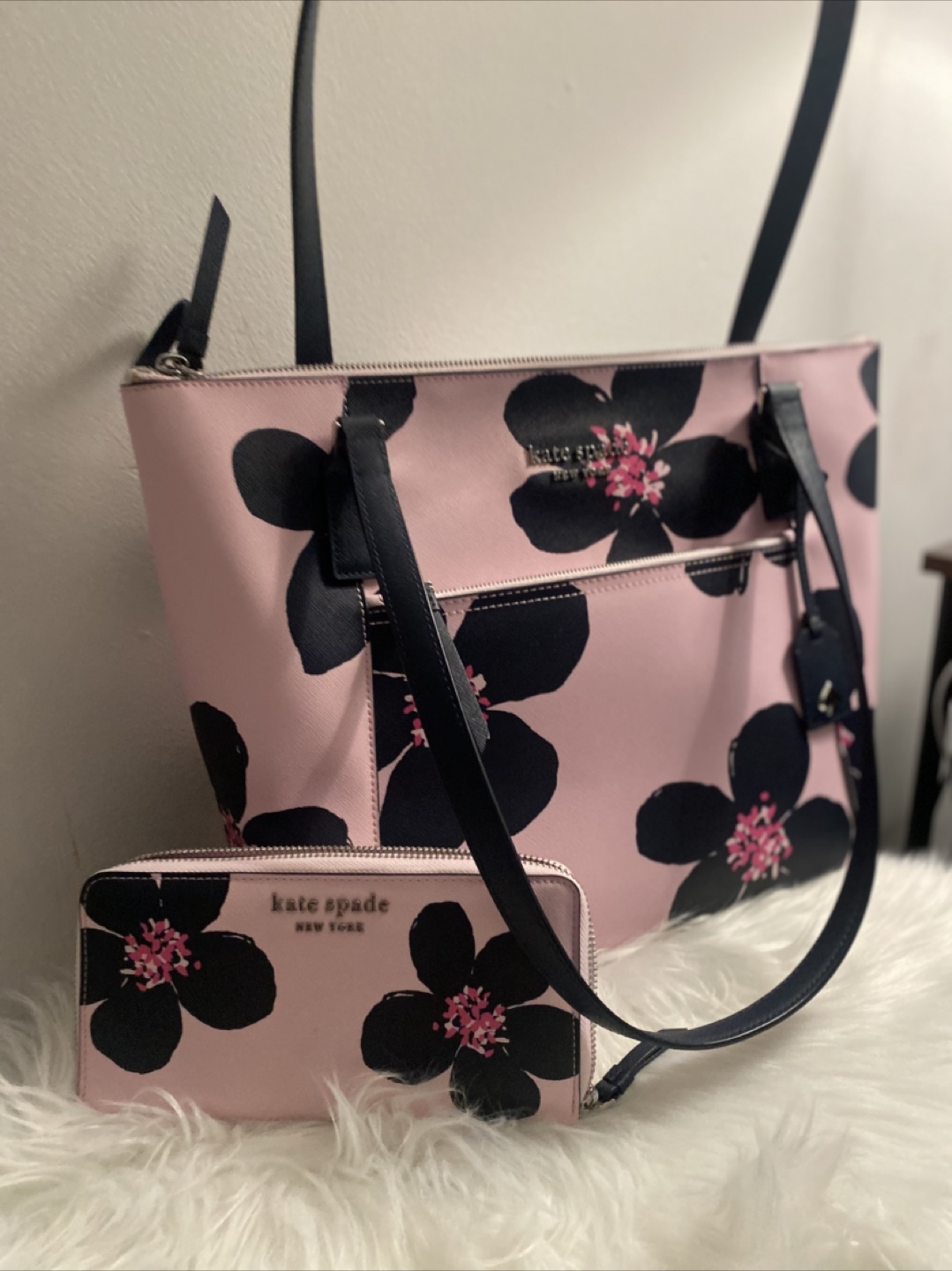 Kate Spade Pink Floral Tote Bag and Matching Wallet Set
