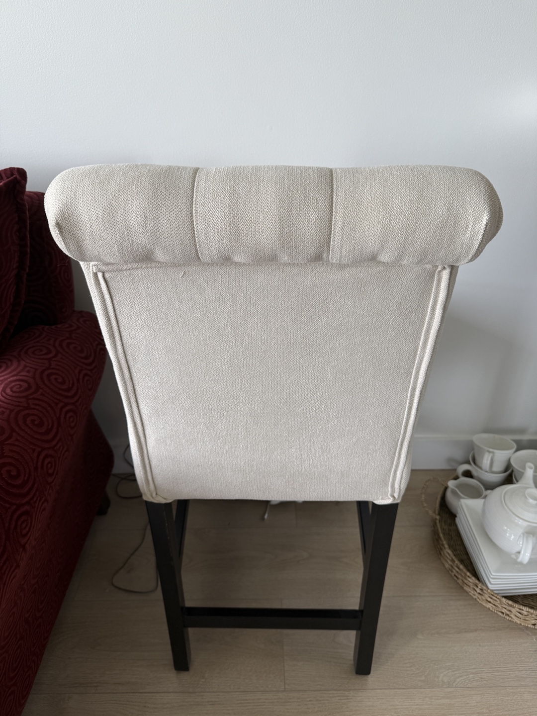 Pair of Beige Upholstered Bar Stools - photo 2