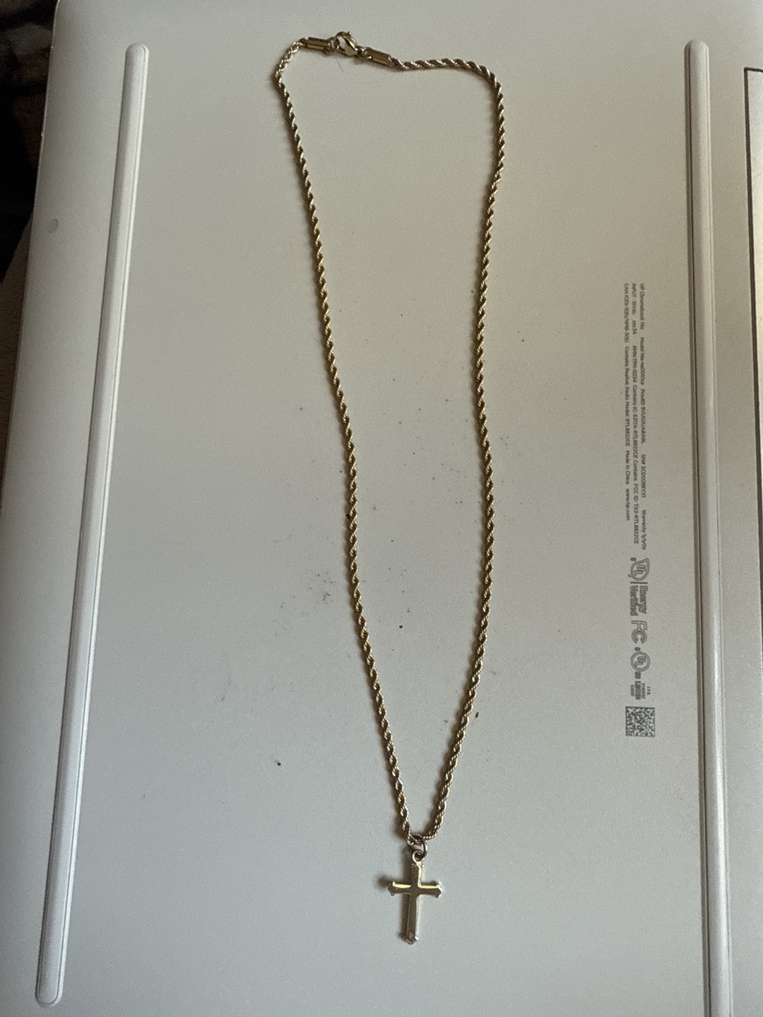 Gold Rope Chain Necklace with Cross Pendant