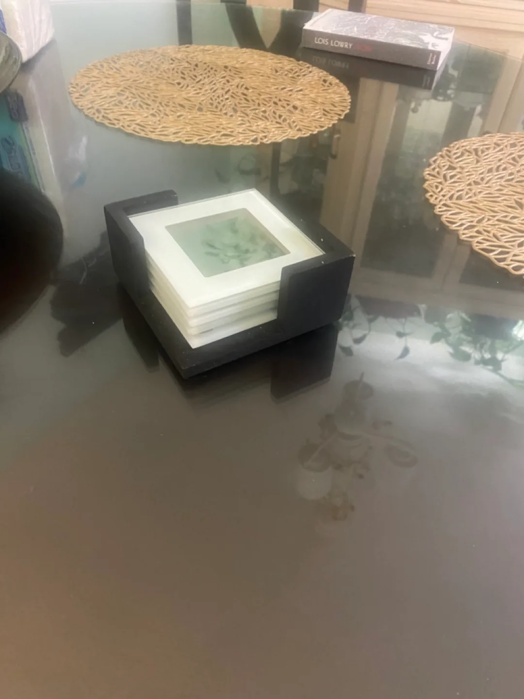 Set of 5 Modern Glass Coasters with Holder thumbnail