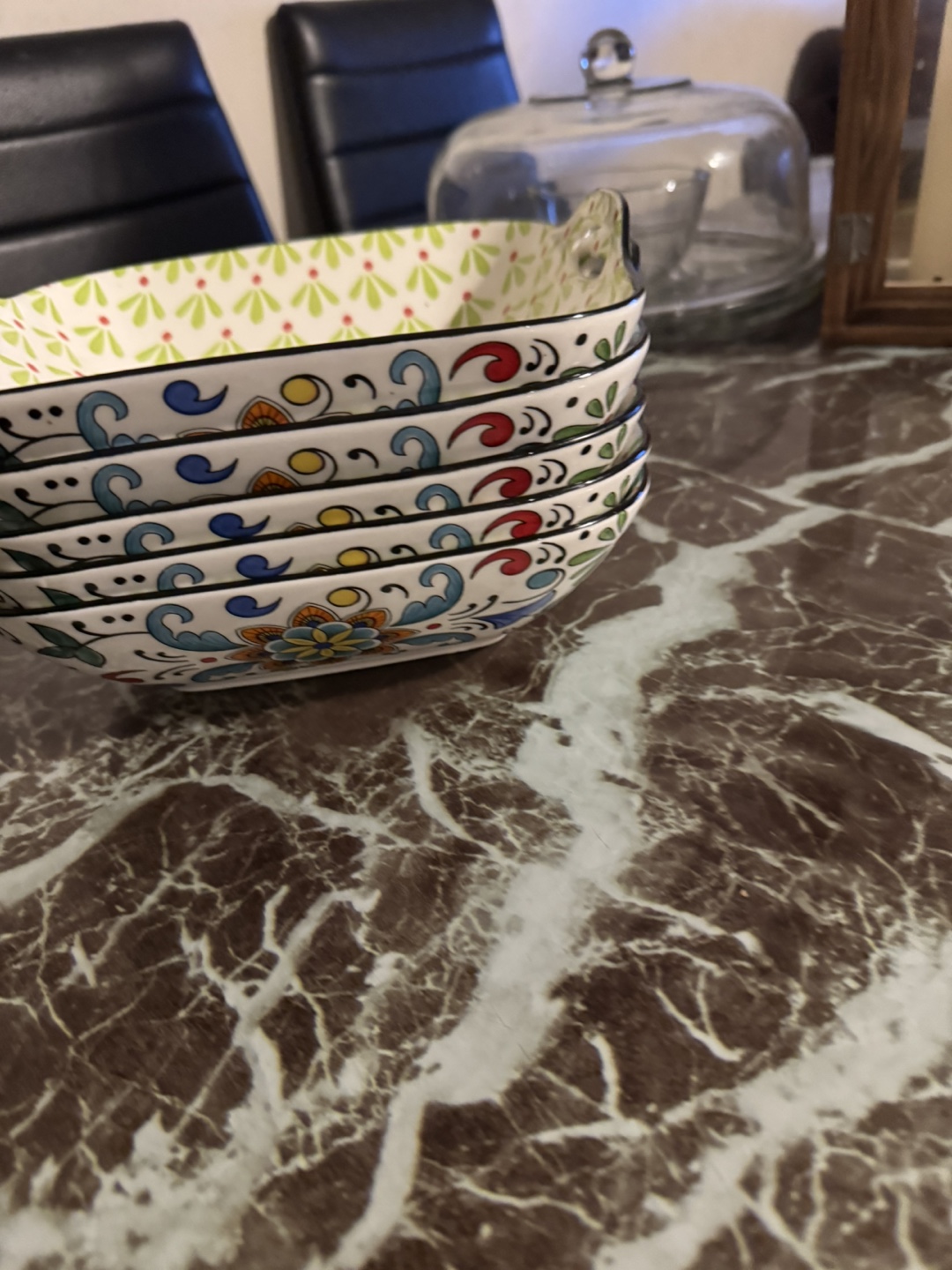 Set of 4 Square Ceramic Serving Bowls with Handles