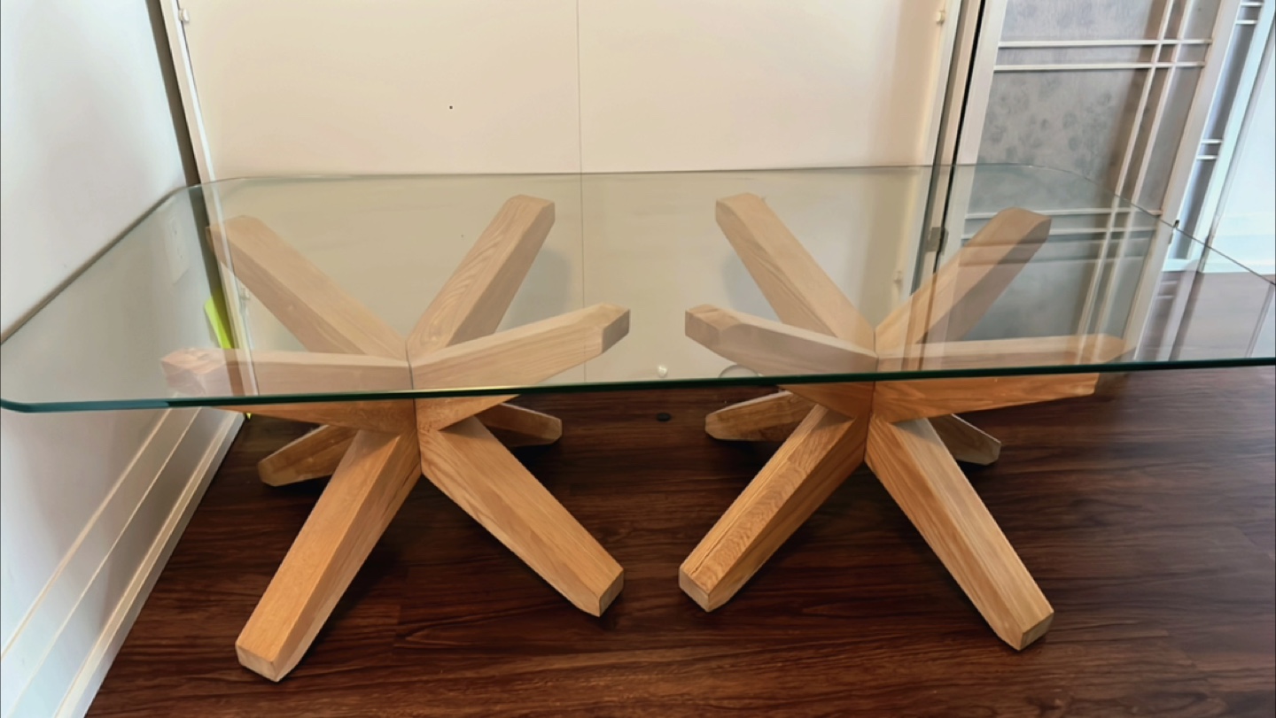 Modern Glass Top Coffee Table with Wooden Base