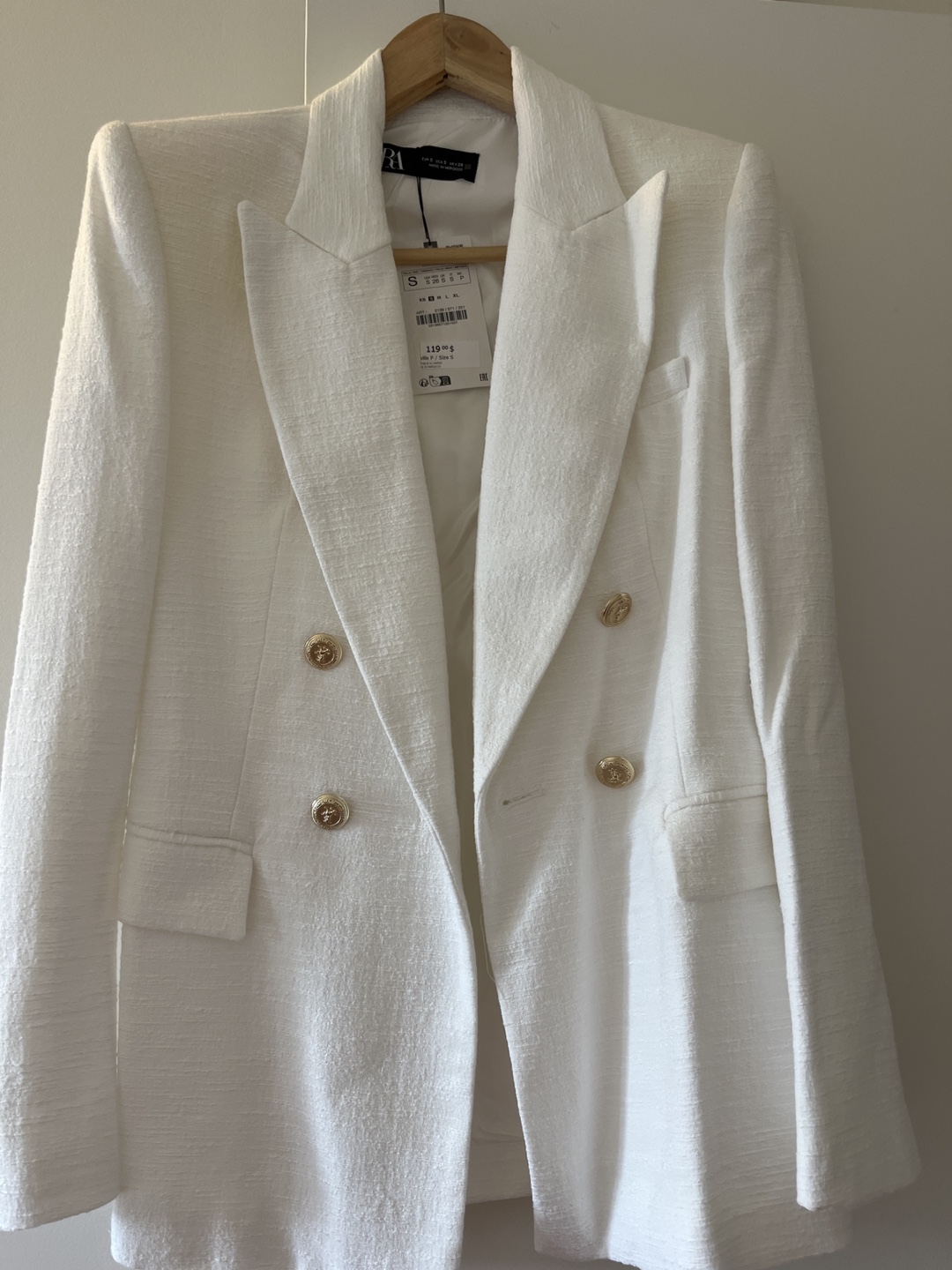Zara White Double-Breasted Blazer - Size Small
