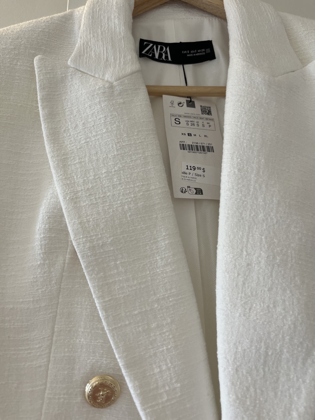 Zara White Double-Breasted Blazer - Size Small - photo 3