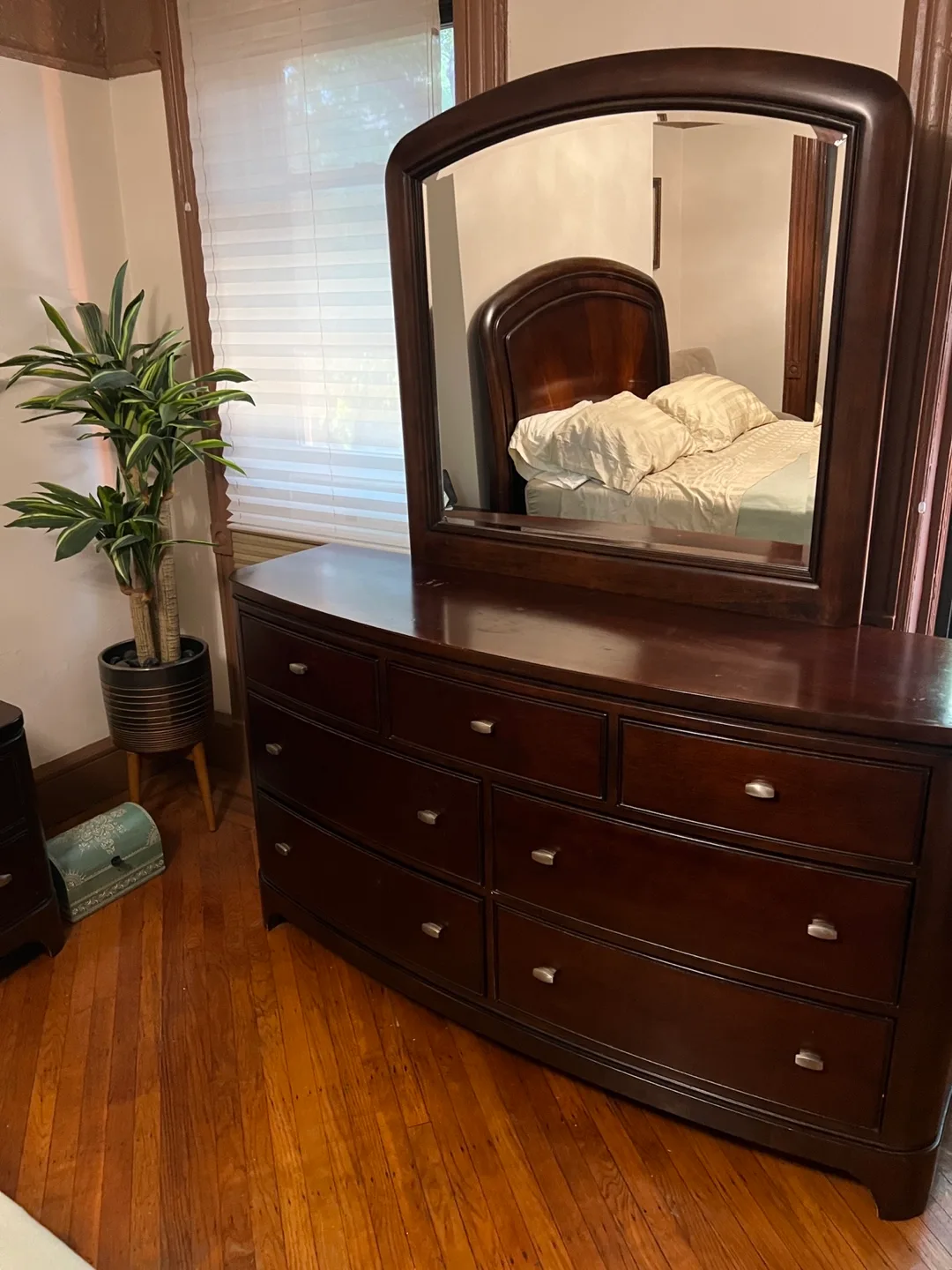 Dark Wood Bedroom Set - Dresser, Mirror & Nightstand