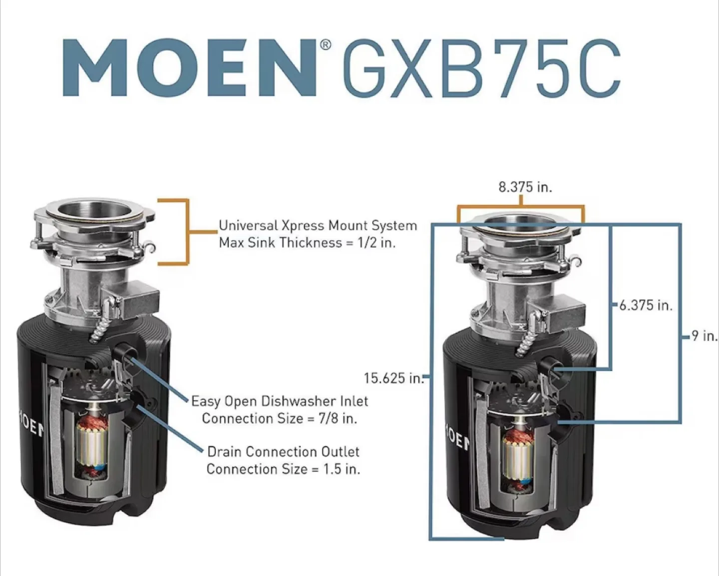 MOEN Host Series Garbage Disposal (Model # GXB75C) image indicator(5)