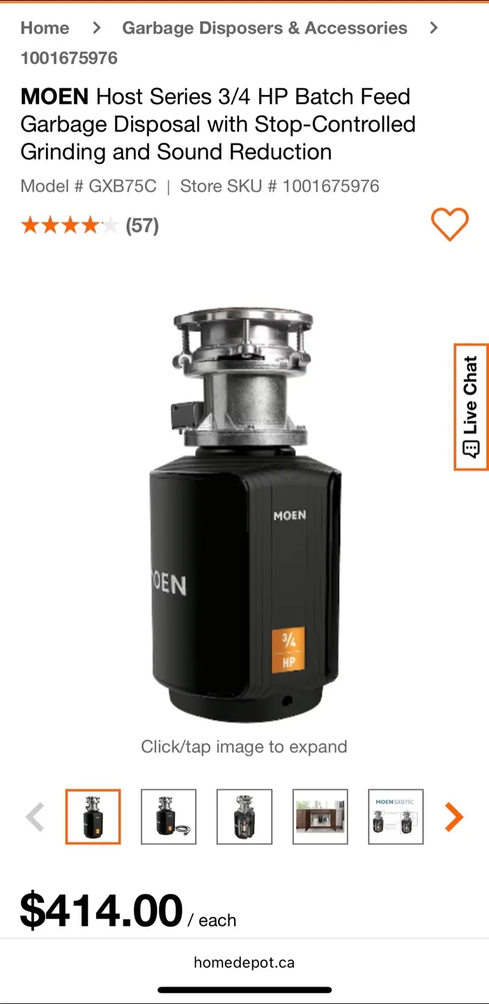 MOEN Host Series Garbage Disposal (Model # GXB75C) image indicator(7)