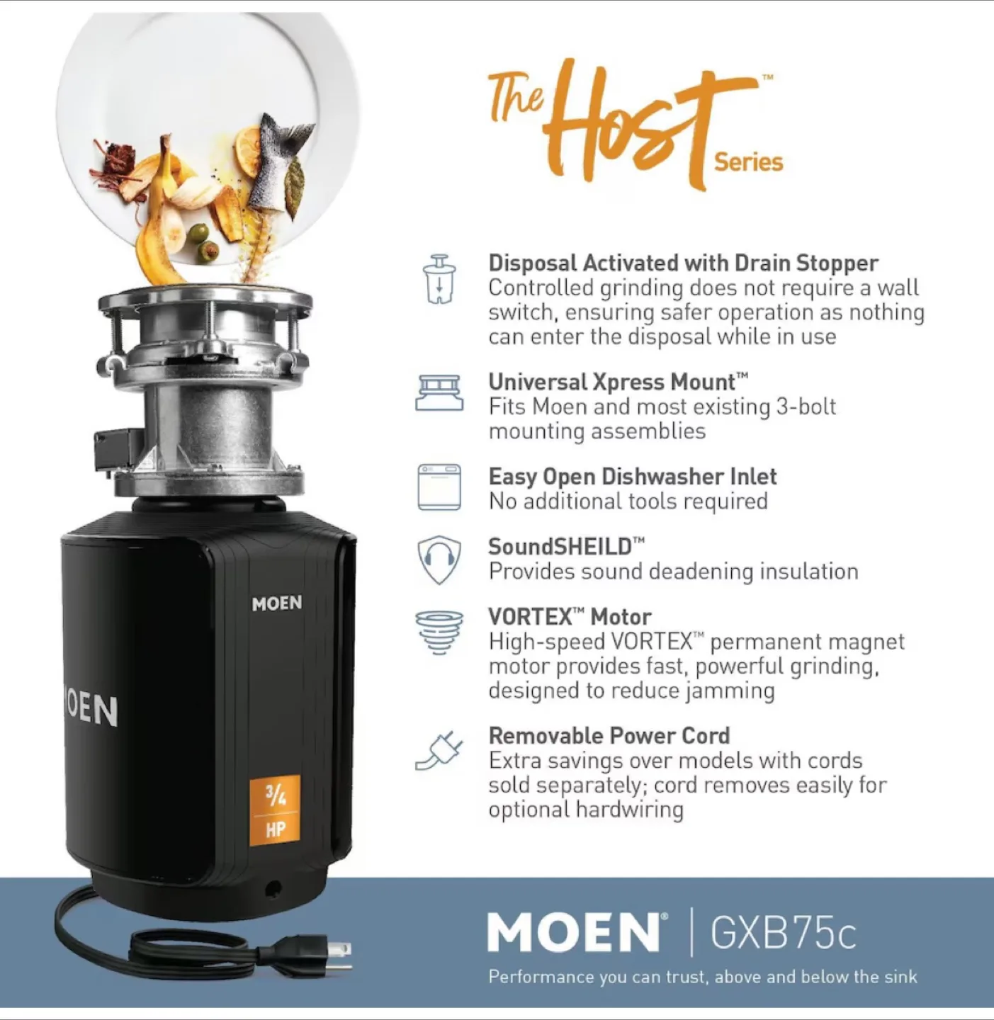 MOEN Host Series Garbage Disposal (Model # GXB75C) image indicator(9)