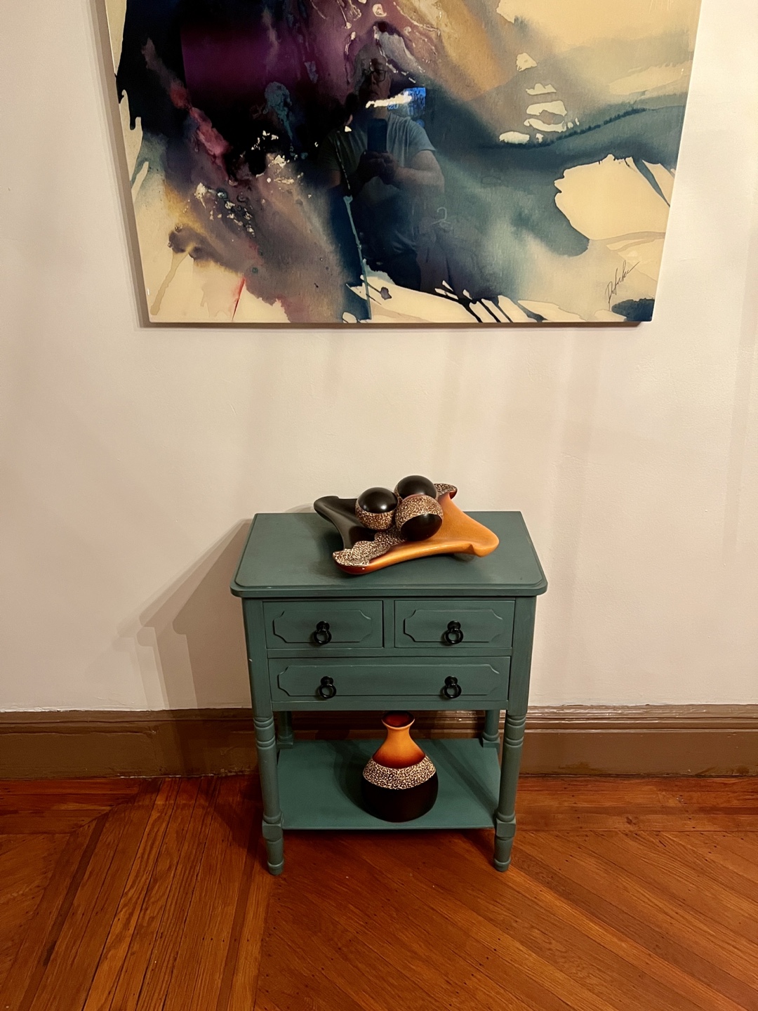 Dark Green End Table with Three Drawers