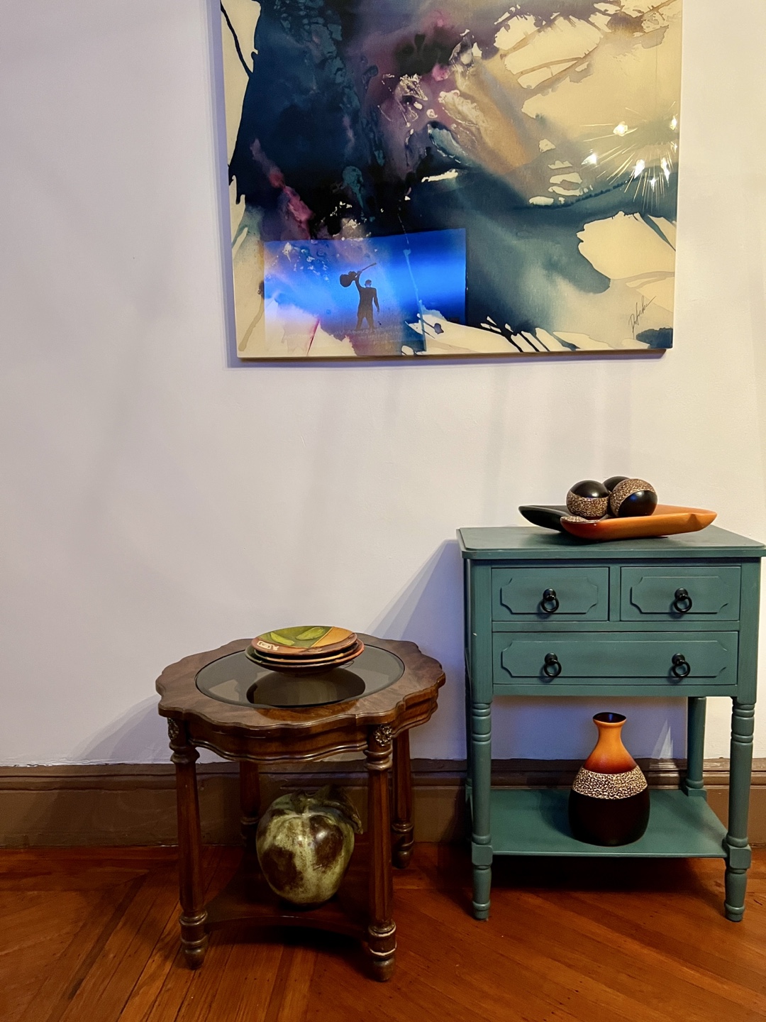 Dark Green End Table with Three Drawers - photo 2