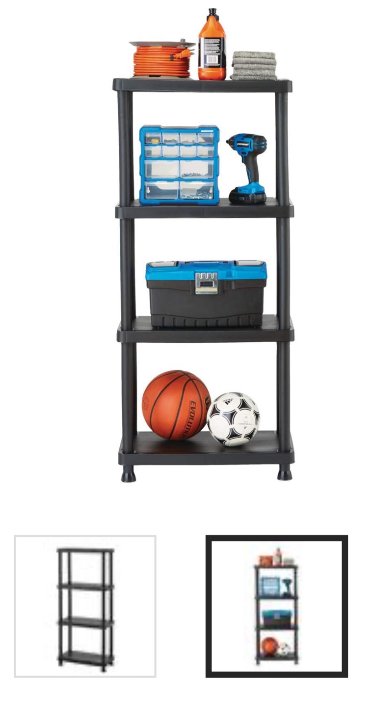 4-Tier Black Plastic Shelving Unit