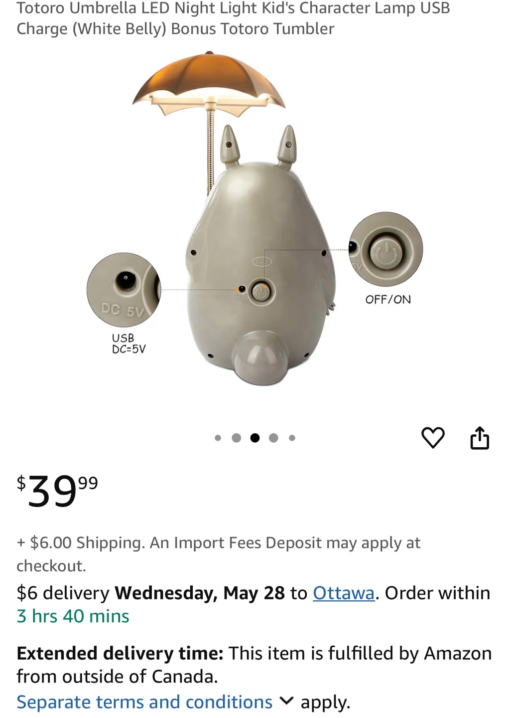 Totoro Umbrella LED Night Light Lamp - photo 2