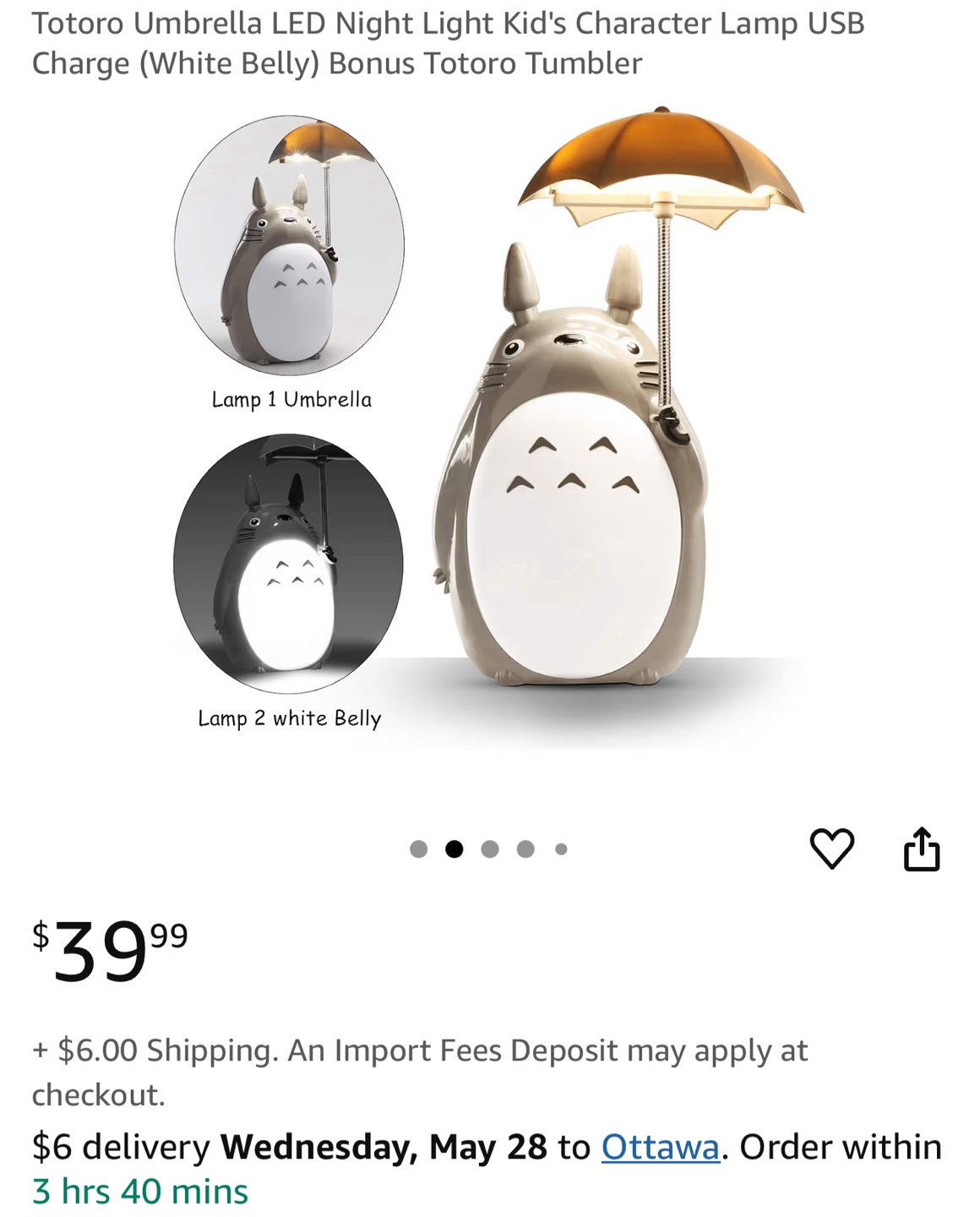 Totoro Umbrella LED Night Light Lamp