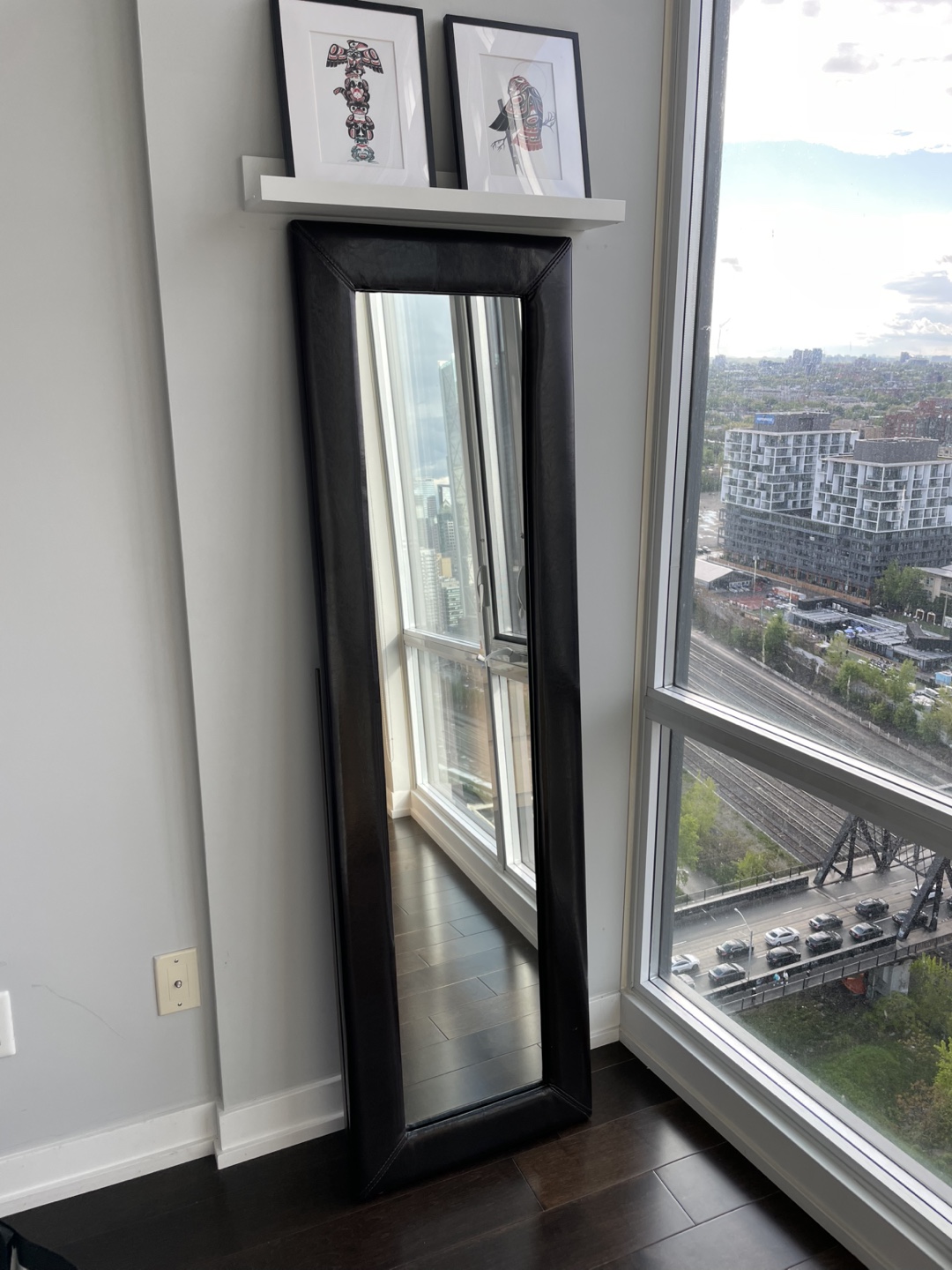 Full Length Mirror with Black Leather Frame