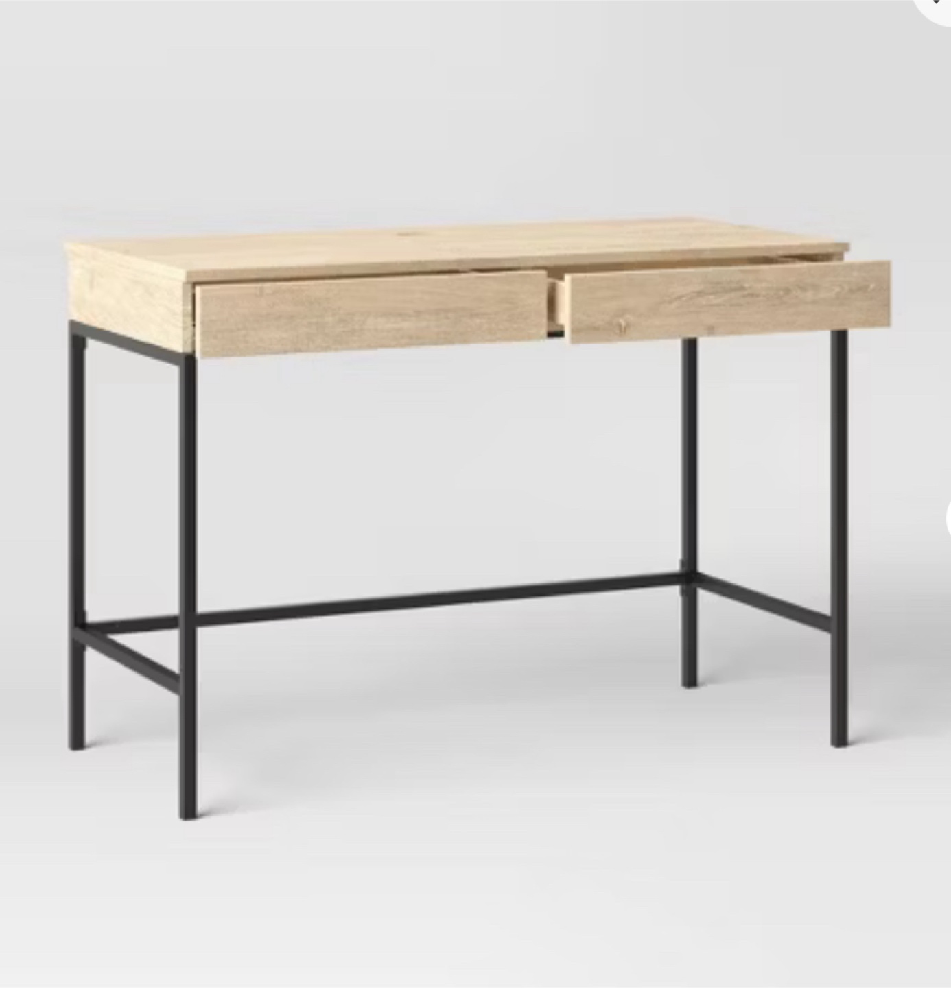 Wood Desk with Charging Outlets and Samsung Curved Monitor